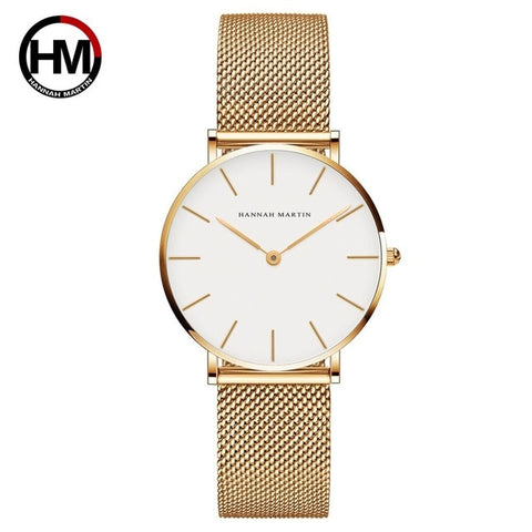 Japan Quartz Movement High Quality 36mm hannah Martin Women Stainless Steel Mesh Rose Gold Waterproof Ladies Watch Dropshipping