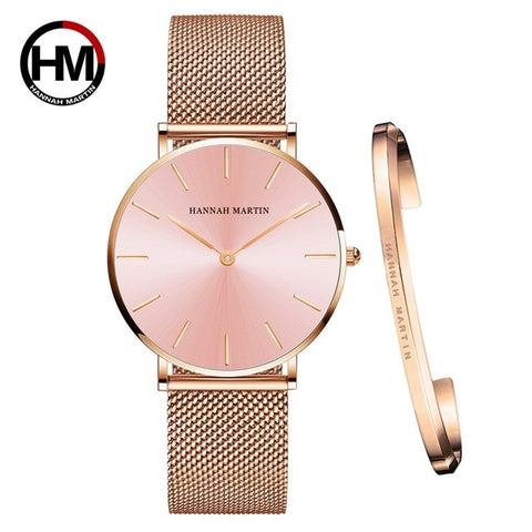 Women Watch 1 set Bracelet Japan Quartz Movement Simple Waterproof Rose Gold Stainless Steel Mesh Ladies watch relogio feminino