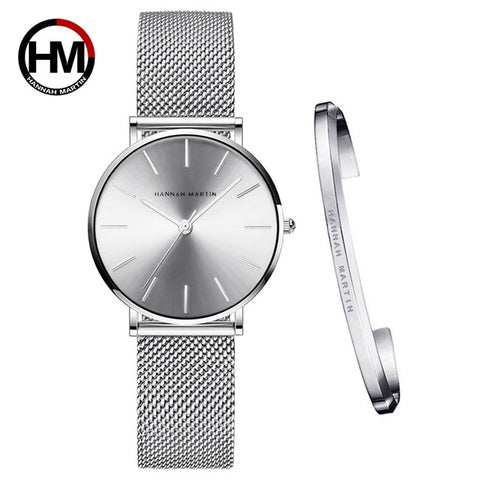 Women Watch 1 set Bracelet Japan Quartz Movement Simple Waterproof Rose Gold Stainless Steel Mesh Ladies watch relogio feminino