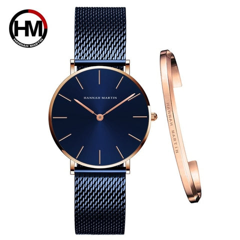 Women Watch 1 set Bracelet Japan Quartz Movement Simple Waterproof Rose Gold Stainless Steel Mesh Ladies watch relogio feminino