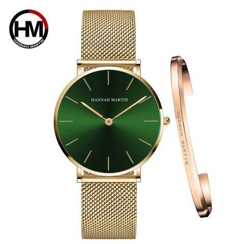 Women Watch 1 set Bracelet Japan Quartz Movement Simple Waterproof Rose Gold Stainless Steel Mesh Ladies watch relogio feminino