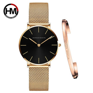 Women Watch 1 set Bracelet Japan Quartz Movement Simple Waterproof Rose Gold Stainless Steel Mesh Ladies watch relogio feminino