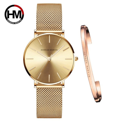 Women Watch 1 set Bracelet Japan Quartz Movement Simple Waterproof Rose Gold Stainless Steel Mesh Ladies watch relogio feminino