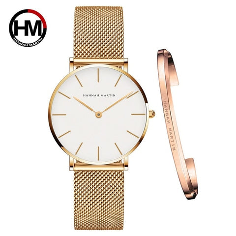 Women Watch 1 set Bracelet Japan Quartz Movement Simple Waterproof Rose Gold Stainless Steel Mesh Ladies watch relogio feminino