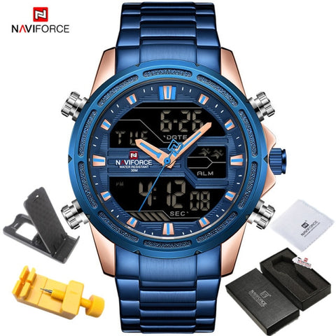 NAVIFORCE Watches for Men Luxury Brand Sport Quartz Wristwatch Waterproof Military Digital Male Clock Steel Relogio Masculino