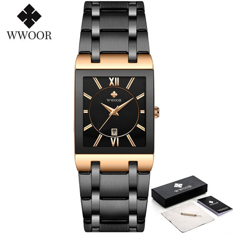 Relogio Masculino WWOOR Gold Watch Men Square Mens Watches Top Brand Luxury Golden Quartz Stainless Steel Waterproof Wrist Watch