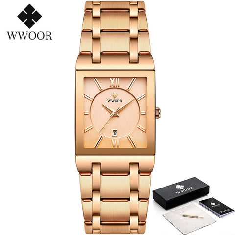 Relogio Masculino WWOOR Gold Watch Men Square Mens Watches Top Brand Luxury Golden Quartz Stainless Steel Waterproof Wrist Watch