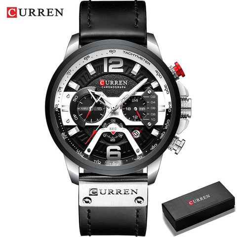 Wristwatch Mens CURREN  Top Brand Luxury Sports Watch Men Fashion Leather Chronograph Watches with Date for Men Male Clock