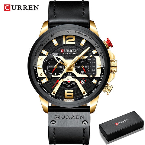 Wristwatch Mens CURREN  Top Brand Luxury Sports Watch Men Fashion Leather Chronograph Watches with Date for Men Male Clock