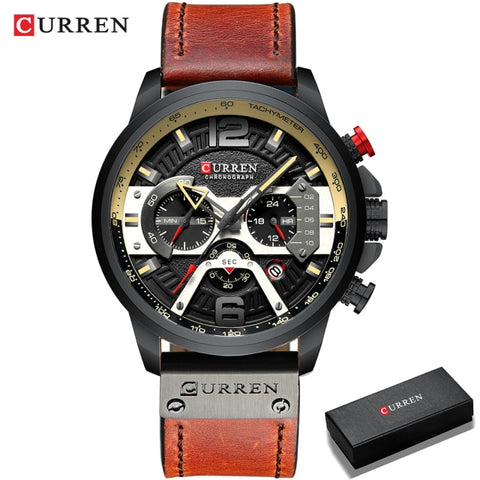 Wristwatch Mens CURREN  Top Brand Luxury Sports Watch Men Fashion Leather Chronograph Watches with Date for Men Male Clock