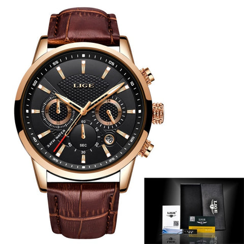 LIGE Men Watches 2021 New Fashion Leather Waterproof Luminous Top Brand Luxury Mens Quartz Wristwatch Men Relogio Masculino+box