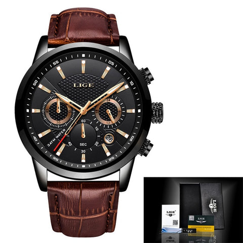 LIGE Men Watches 2021 New Fashion Leather Waterproof Luminous Top Brand Luxury Mens Quartz Wristwatch Men Relogio Masculino+box