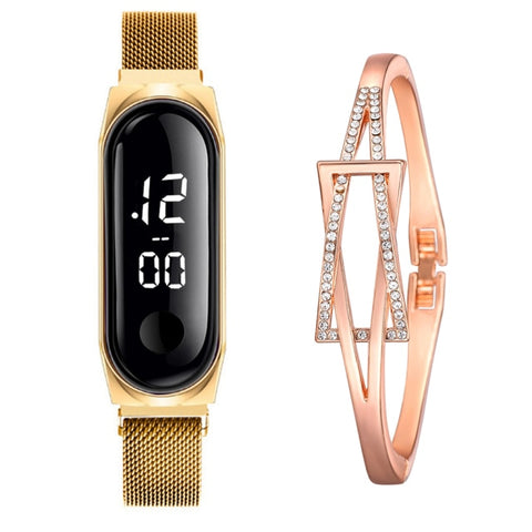 Fashion Women's Watch Rose Gold Stainless Steel Dress LED Quartz Bracelet Watch Women Female Clock Relogio Feminino Drop Ship