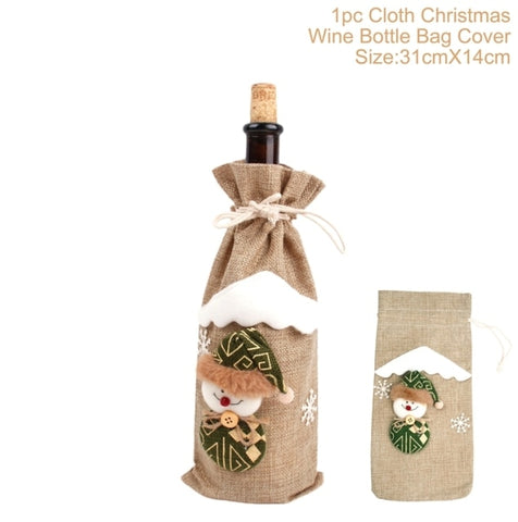 Christmas Wine Bottle Cover Merry Christmas Decorations For Home 2021 Christmas Ornament New Year 2022 Xmas Navidad Gifts