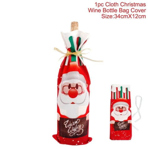 Christmas Wine Bottle Cover Merry Christmas Decorations For Home 2021 Christmas Ornament New Year 2022 Xmas Navidad Gifts