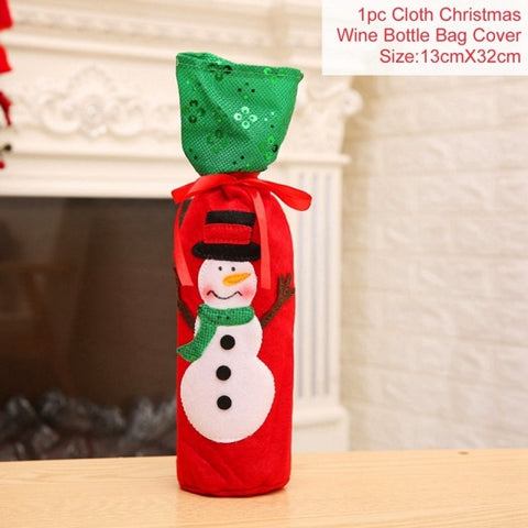 Christmas Wine Bottle Cover Merry Christmas Decorations For Home 2021 Christmas Ornament New Year 2022 Xmas Navidad Gifts