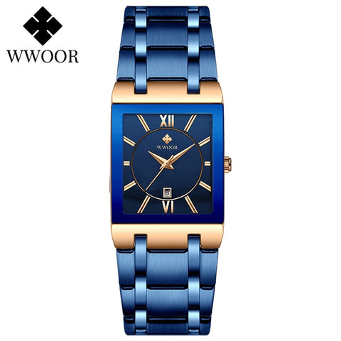 Relogio Masculino WWOOR Gold Watch Men Square Mens Watches Top Brand Luxury Golden Quartz Stainless Steel Waterproof Wrist Watch