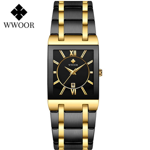 Relogio Masculino WWOOR Gold Watch Men Square Mens Watches Top Brand Luxury Golden Quartz Stainless Steel Waterproof Wrist Watch