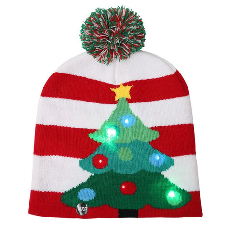 ON SALE! 2022 New Year LED Knitted Christmas Hat Beanie Light Up Illuminate Warm Hat For Kids Adults New Year Christmas Decor