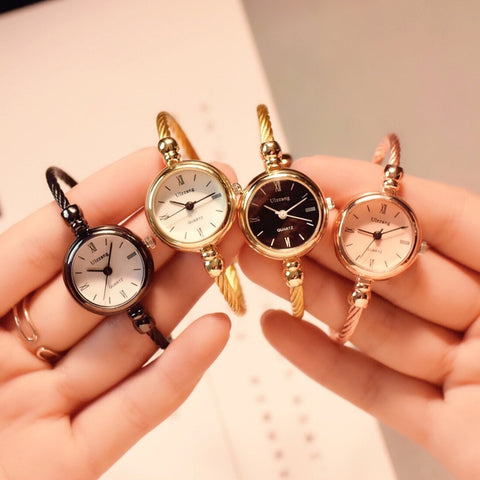 Luxury Fashion Gold Bangle Bracelet Women Watches Stainless Steel Retro Ladies Quartz Wristwatches Ulzzang Brand Small Clock