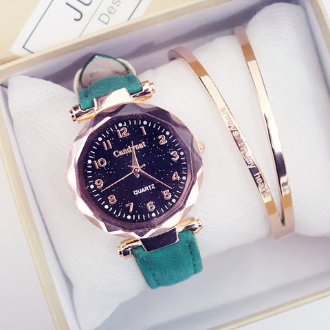 Fashion Women Watches Elegant Starry Sky Female Clock Ladies Wrist Watch Casual Leather Strap Quartz Wristwatch Relogio Feminino