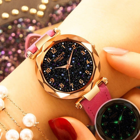 Fashion Women Watches Elegant Starry Sky Female Clock Ladies Wrist Watch Casual Leather Strap Quartz Wristwatch Relogio Feminino