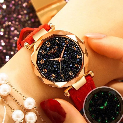 Fashion Women Watches Elegant Starry Sky Female Clock Ladies Wrist Watch Casual Leather Strap Quartz Wristwatch Relogio Feminino