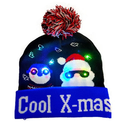 ON SALE! 2022 New Year LED Knitted Christmas Hat Beanie Light Up Illuminate Warm Hat For Kids Adults New Year Christmas Decor