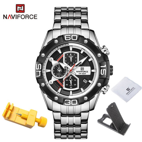 NAVIFORCE Sport Watches for Men Luxury Brand Blue Military Genuine Leather Wrist Watch Man Clock Fashion Chronograph Wristwatch