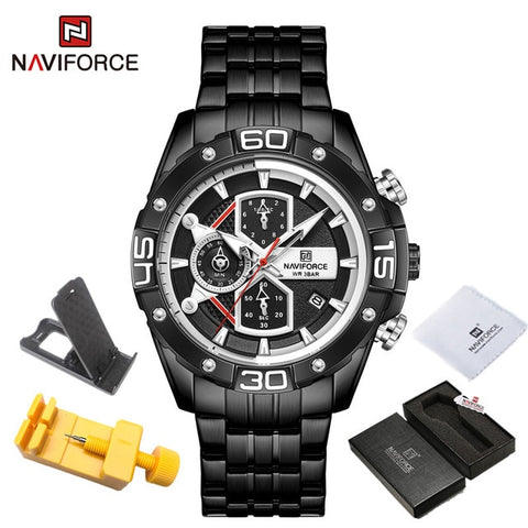 NAVIFORCE Sport Watches for Men Luxury Brand Blue Military Genuine Leather Wrist Watch Man Clock Fashion Chronograph Wristwatch