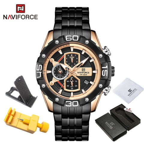 NAVIFORCE Sport Watches for Men Luxury Brand Blue Military Genuine Leather Wrist Watch Man Clock Fashion Chronograph Wristwatch