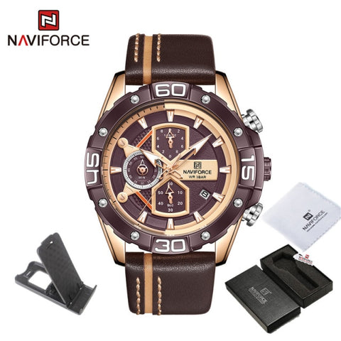 NAVIFORCE Sport Watches for Men Luxury Brand Blue Military Genuine Leather Wrist Watch Man Clock Fashion Chronograph Wristwatch