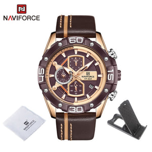 NAVIFORCE Sport Watches for Men Luxury Brand Blue Military Genuine Leather Wrist Watch Man Clock Fashion Chronograph Wristwatch