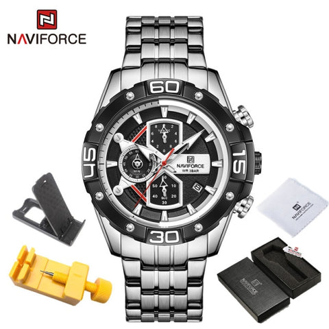 NAVIFORCE Sport Watches for Men Luxury Brand Blue Military Genuine Leather Wrist Watch Man Clock Fashion Chronograph Wristwatch