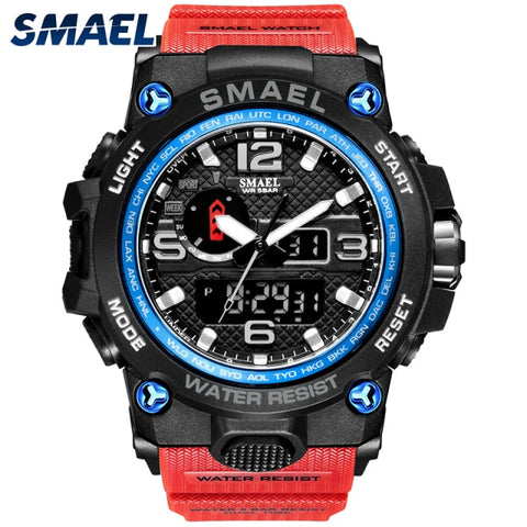 SMAEL Watches For Men 50M Waterproof Clock Alarm reloj hombre 1545D Dual Display Wristwatch Quartz Military Watch Sport New Mens