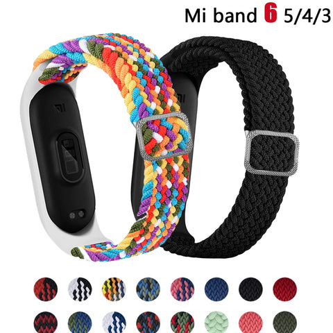 Bracelet for Mi band 6 Strap Elastic adjustable Nylon Braided Miband4 miband 5 correa Wristband for xiaomi Mi band 4 3 5 6 strap