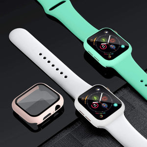 Glass+Case+Strap For Apple Watch band 44mm 40mm 38mm 42mm 40 44 mm Silicone smartwatch watchband bracelet iWatch 3 4 5 6 se band