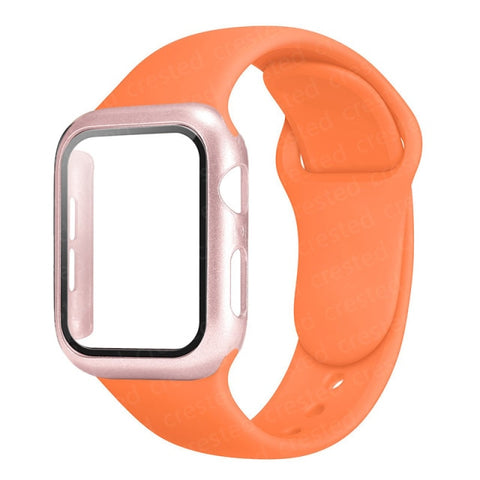 Glass+Case+Strap For Apple Watch band 44mm 40mm 38mm 42mm 40 44 mm Silicone smartwatch watchband bracelet iWatch 3 4 5 6 se band