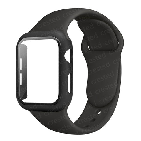 Glass+Case+Strap For Apple Watch band 44mm 40mm 38mm 42mm 40 44 mm Silicone smartwatch watchband bracelet iWatch 3 4 5 6 se band