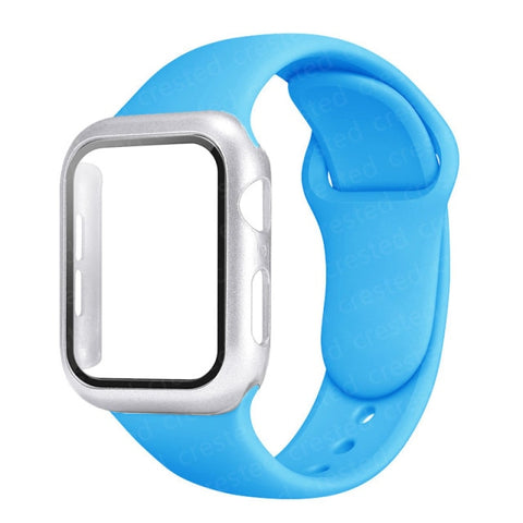 Glass+Case+Strap For Apple Watch band 44mm 40mm 38mm 42mm 40 44 mm Silicone smartwatch watchband bracelet iWatch 3 4 5 6 se band