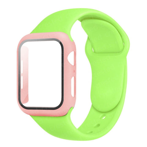 Glass+Case+Strap For Apple Watch band 44mm 40mm 38mm 42mm 40 44 mm Silicone smartwatch watchband bracelet iWatch 3 4 5 6 se band