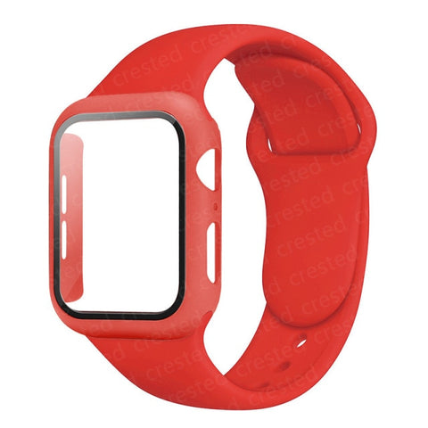 Glass+Case+Strap For Apple Watch band 44mm 40mm 38mm 42mm 40 44 mm Silicone smartwatch watchband bracelet iWatch 3 4 5 6 se band