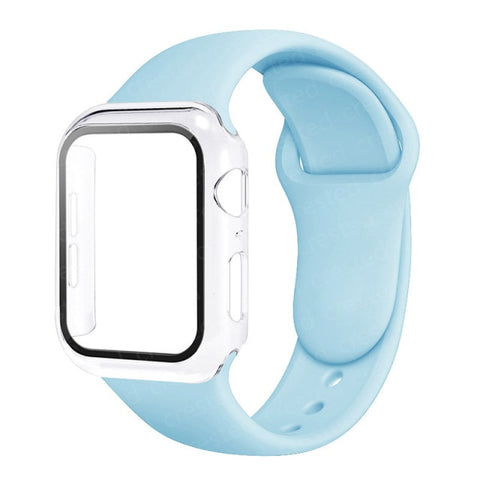 Glass+Case+Strap For Apple Watch band 44mm 40mm 38mm 42mm 40 44 mm Silicone smartwatch watchband bracelet iWatch 3 4 5 6 se band