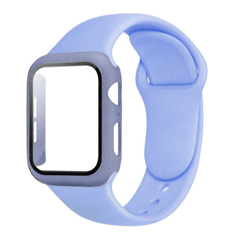 Glass+Case+Strap For Apple Watch band 44mm 40mm 38mm 42mm 40 44 mm Silicone smartwatch watchband bracelet iWatch 3 4 5 6 se band