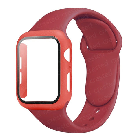 Glass+Case+Strap For Apple Watch band 44mm 40mm 38mm 42mm 40 44 mm Silicone smartwatch watchband bracelet iWatch 3 4 5 6 se band