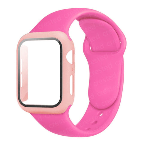 Glass+Case+Strap For Apple Watch band 44mm 40mm 38mm 42mm 40 44 mm Silicone smartwatch watchband bracelet iWatch 3 4 5 6 se band