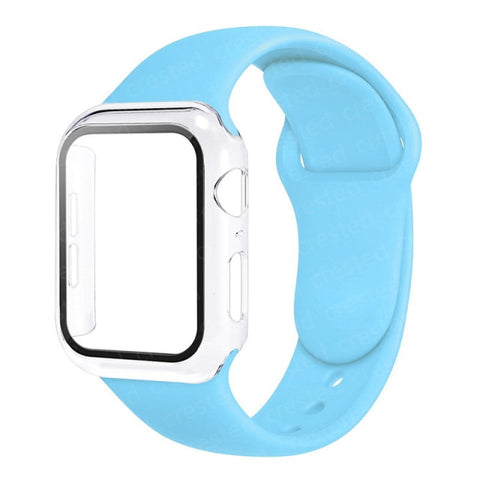 Glass+Case+Strap For Apple Watch band 44mm 40mm 38mm 42mm 40 44 mm Silicone smartwatch watchband bracelet iWatch 3 4 5 6 se band