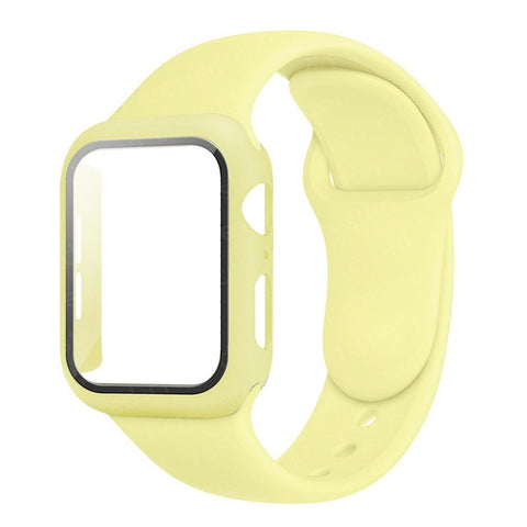 Glass+Case+Strap For Apple Watch band 44mm 40mm 38mm 42mm 40 44 mm Silicone smartwatch watchband bracelet iWatch 3 4 5 6 se band