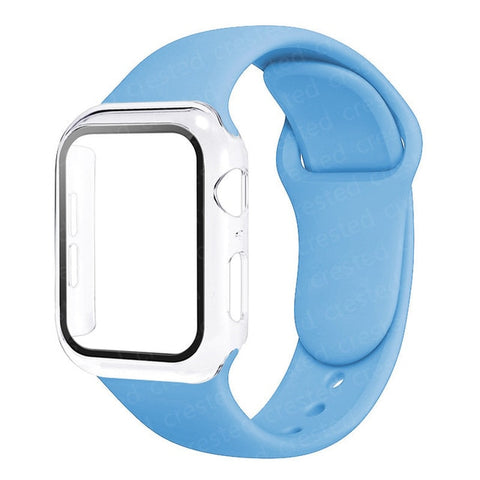 Glass+Case+Strap For Apple Watch band 44mm 40mm 38mm 42mm 40 44 mm Silicone smartwatch watchband bracelet iWatch 3 4 5 6 se band