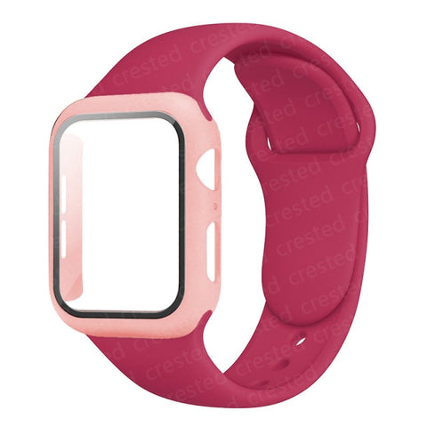 Glass+Case+Strap For Apple Watch band 44mm 40mm 38mm 42mm 40 44 mm Silicone smartwatch watchband bracelet iWatch 3 4 5 6 se band